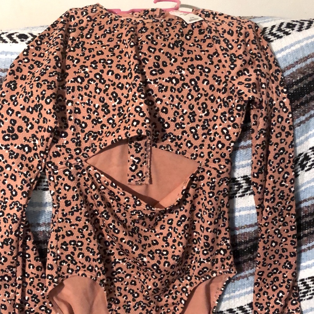 Leopard Print Long Sleeve rash guard bathing suit